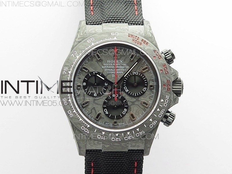 OM공장 데이토나 DIW 카본 나일론스트랩 4130 Daytona DIW Carbon OMF Best Edition DIW Carbon Dial Black Subdial on Black Nylon Strap A4130