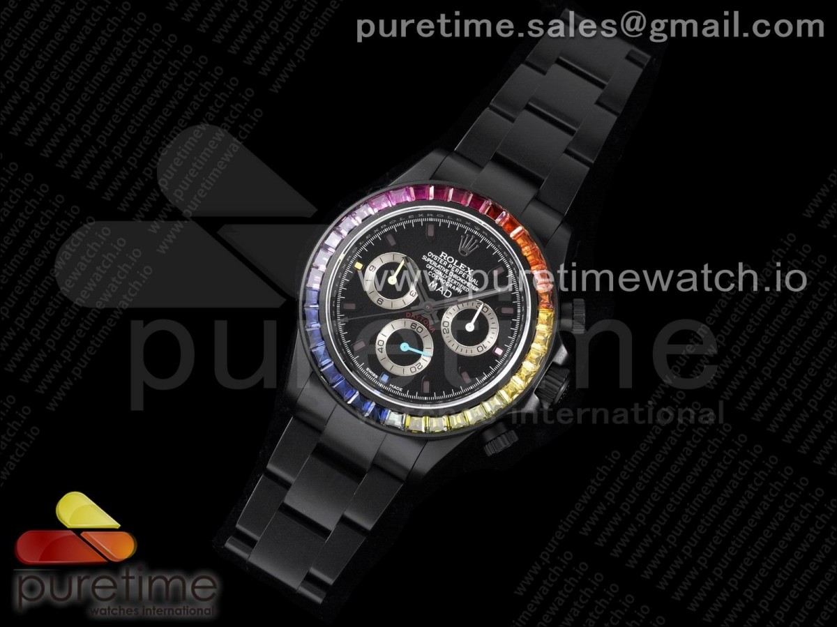 TW공장 레인보우 PVD 블랙다이얼 Rolex Daytona Rainbow Black 'MAD' PVD TWF Best Edition on PVD Bracelet A7750