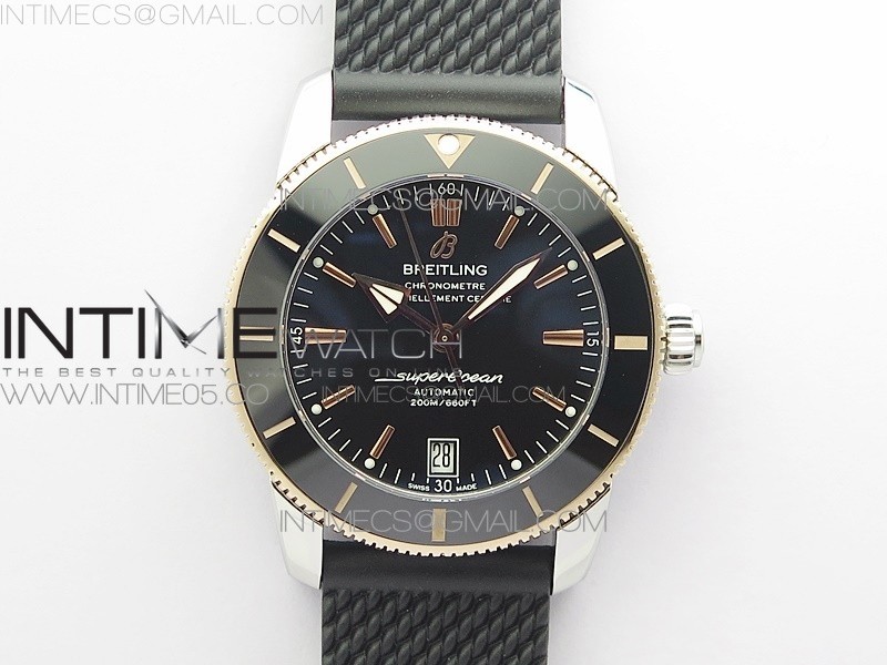 브라이틀링 슈퍼오션 42미리 블랙다이얼 러버 SuperOcean 42mm AB2010 SS/RG B50 1:1 Best Edition Black Dial Black Ceramic Bezel on Black Rubber strap A2824