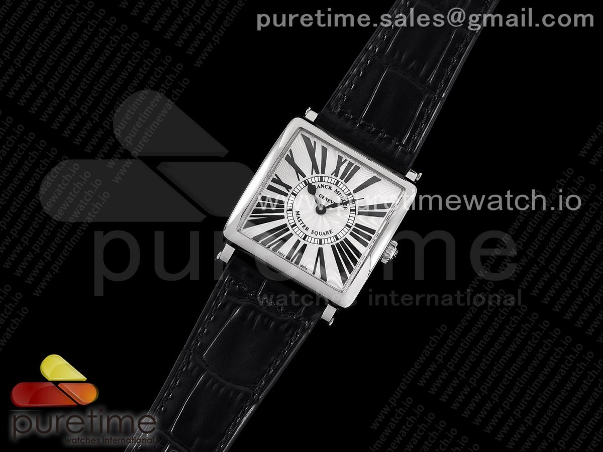 ZF공장 프랭크뮬러 마스터스퀘어 화이트다이얼 가죽스트랩 Master Square SS Ladies ZF 1:1 Best Edition White Black Roman Dial on Black Leather Strap Ronda Quartz