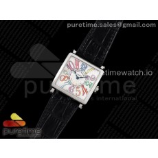 ZF공장 마스터스퀘어 화이트다이얼 가죽스트랩 Master Square SS Ladies ZF 1:1 Best Edition White Colorful Arabic Dial on Black Leather Strap Ronda Quartz