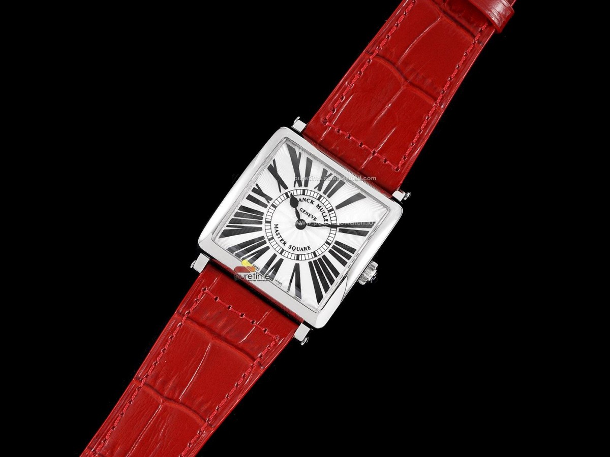 ZF공장 프랭크뮬러 마스터스퀘어 화이트다이얼 가죽스트랩 Master Square SS Ladies ZF 1:1 Best Edition White Black Roman Dial on Red Leather Strap Ronda Quartz