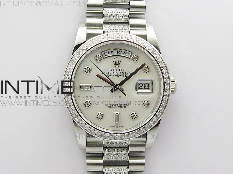 BP공장 롤렉스 데이데이트 36미리 자개다이얼 2836 Day-Date 36 128239 SS/Crystal BP Best Edition White MOP Crystal Markers Dial on SS President Bracelet A2836