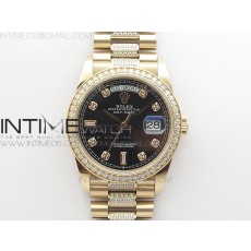 BP공장 롤렉스 데이데이트 36미리 로골 블랙다이얼 2836 Day-Date 36 128235 RG/Crystal BP Best Edition Black Crystal Marker Dial on RG President Bracelet A2836