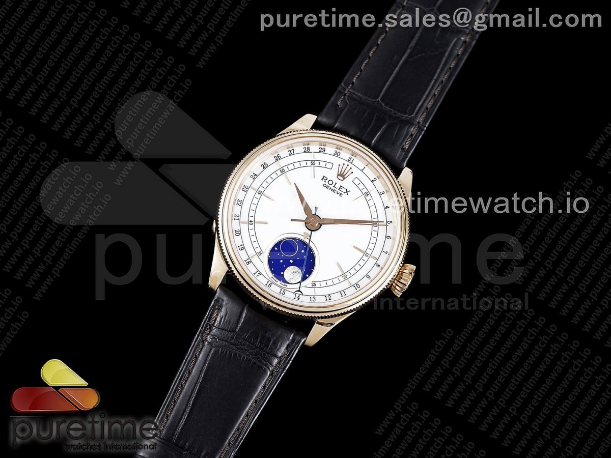 GM공장 셀리니 로골 문페이즈 화이트다이얼 가죽스트랩 Cellini 50535 Moonphase RG GMF Best Edition White Dial on Brown Leather Strap A3195