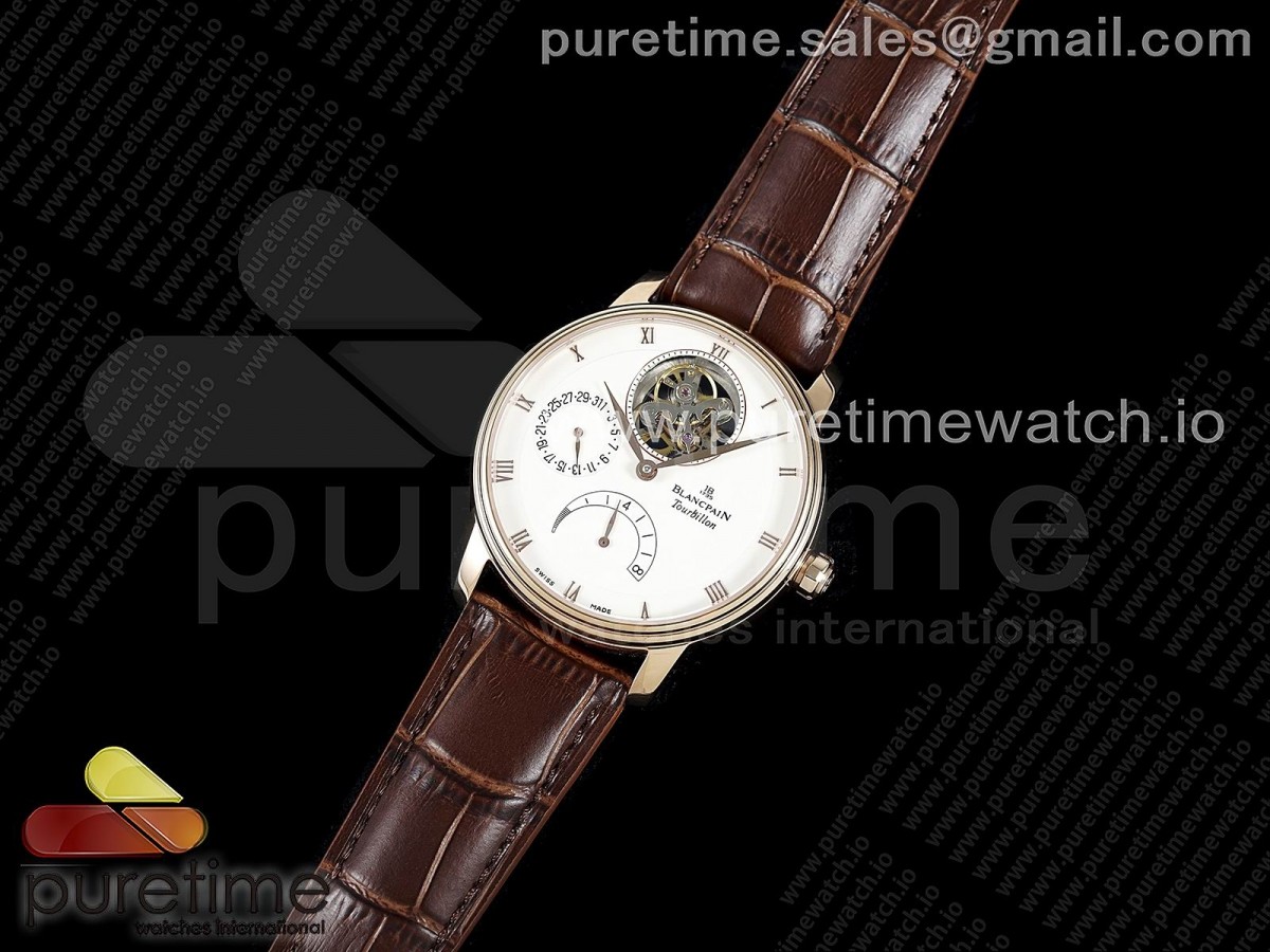 JB공장 V2 빌레레 뚜르비용 로골 화이트다이얼 가죽스트랩 Villeret Tourbillon RG Real PR JBF Best Edition White Dial on Brown Leather Strap V2