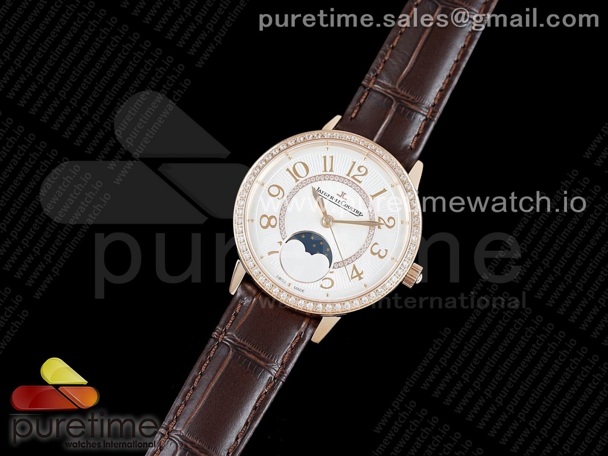 ZF공장 랑데뷰 로골 화이트텍스쳐다이얼 가죽스트랩 Rendez-Vous Moon Medium RG ZF 1:1 Best Edition White Textured Dial Diamonds Bezel on Brown Leather Strap A935