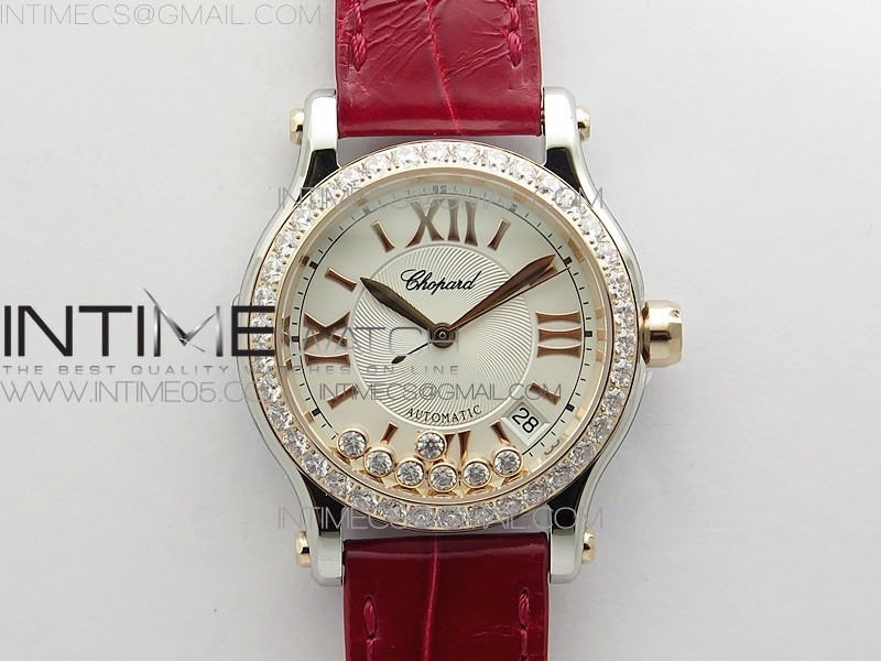 YY공장 해피스포츠 36미리 로골콤비 화이트다이얼 HAPPY SPORT AUTOMATIC SS/RG 36MM CRYSTAL YYF 1:1 BEST EDITION WHITE DIAL ON RED LEATHER STRAP A2892