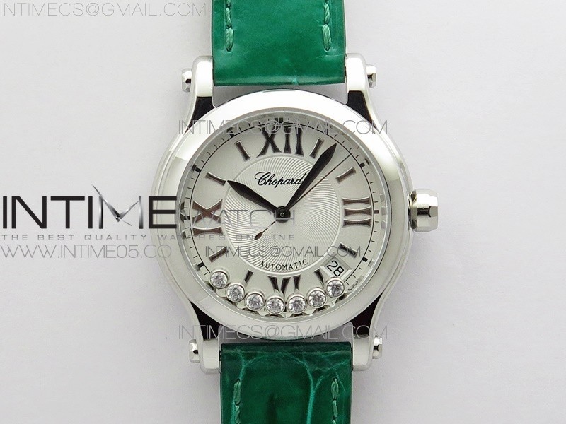 YY공장 해피스포츠 36미리 화이트다이얼 HAPPY SPORT AUTOMATIC SS 36MM YYF 1:1 BEST EDITION WHITE DIAL ON GREEN LEATHER STRAP A2892