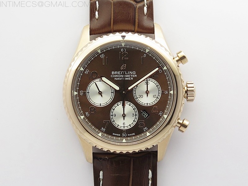 B12공장 브라이틀링 내비타이머 로골 브라운다이얼 Navitimer 8 RG B12 Best Edition Black dial On Brown Leather Strap A7750