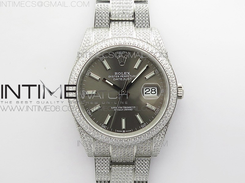 BP공장 롤렉스 데이저스트 41 다이아몬드풀파베 그레이다이얼 브레이슬릿 DateJust 41 126334 904 Full Paved Diamonds BP Best Edition Gray Dial Sticks Markers on Oyster Bracelet A2824