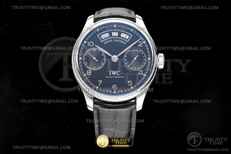 AZ공장 IWC 포르투기저 애뉴얼캘린더 스틸 블랙다이얼 가죽스트랩 Portugieser Annual Cal SS/LE Grn/Silv AZF A52850