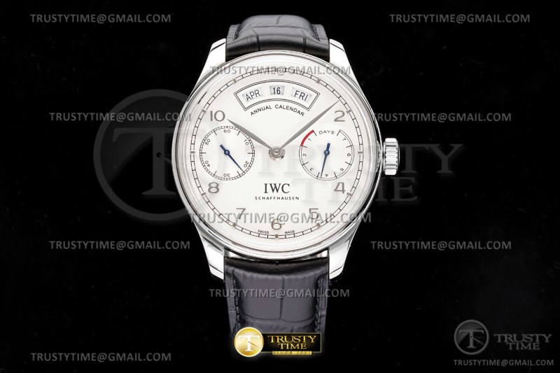 AZ공장 IWC 포르투기저 애뉴얼캘린더 스틸 화이트다이얼 가죽스트랩 Portugieser Annual Cal SS/LE Wht/Silv AZF A52850