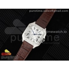 3K공장 까르띠에 산토스 라지 40 스틸 다이아몬드베젤 화이트다이얼 가죽스트랩 Santos de Cartier 40mm 3KF 1:1 Best Edition White Dial Diamonds Bezel on Brown Leather Strap MIYOTA 9015