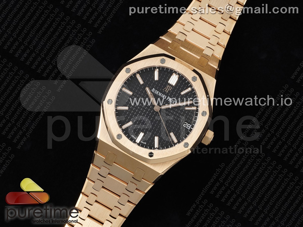 ZF공장 오데마피게 로얄오크 15500 로즈골드금통 블랙다이얼 브레이슬릿 Royal Oak 41mm 15500 RG ZF 1:1 Best Edition Black Textured Dial on RG Bracelet A4302 V2