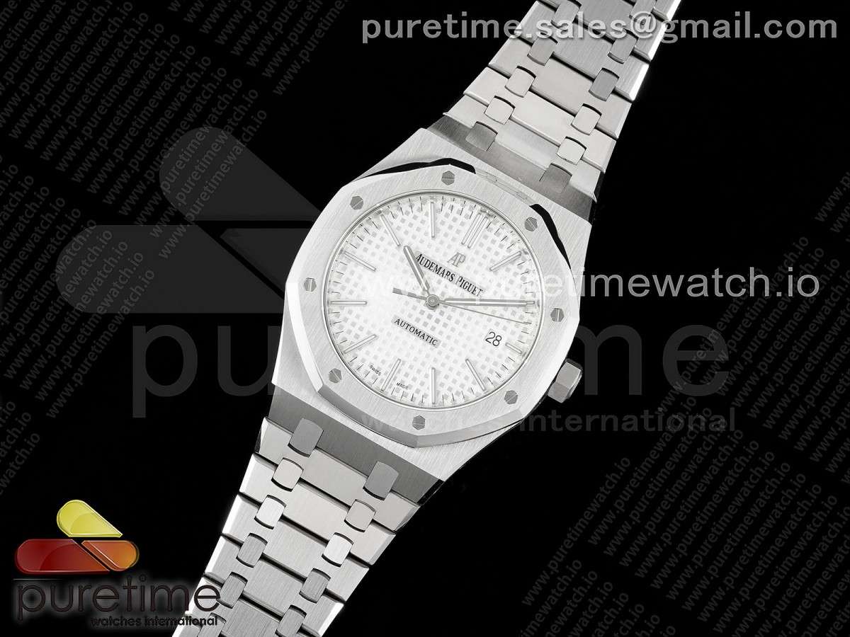 APS공장 오데마피게 로얄오크 15400 스틸 실버다이얼 브레이슬릿 Royal Oak 41mm 15400 SS APSF 1:1 Best Edition White Textured Dial on SS Bracelet A3120 Super Clone