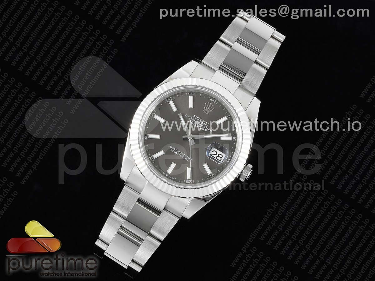 WF공장 롤렉스 데이저스트 41 스틸 그레이다이얼 플루티드베젤 오이스터브레이슬릿 다크로듐 DateJust 41 126334 WF 1:1 Best Edition 904L Steel Gray Stick Dial on Oyster Bracelet VR3235