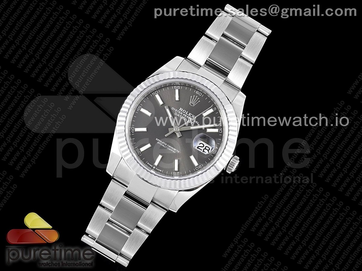 VS공장 롤렉스 데이저스트 41 스틸 그레이다이얼 플루티드베젤 오이스터브레이슬릿 다크로듐 DateJust 41 126334 904L SS VSF 1:1 Best Edition Gray Dial on Oyster Bracelet VS3235