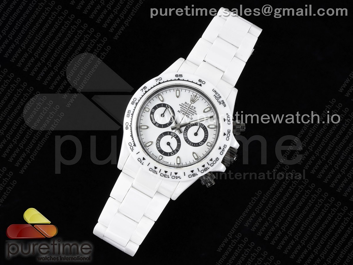 AET공장 롤렉스 풀세라믹 커스텀 데이토나 화이트 Daytona AET White Ceramic Case and Bracelet White Panda Dial SA4130