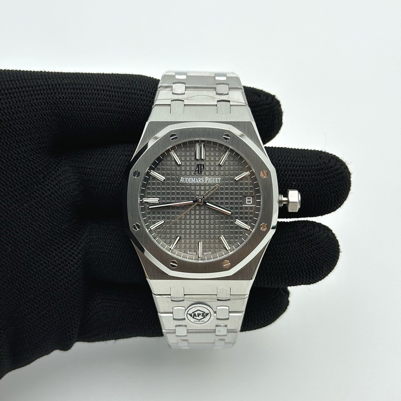 APS공장 오데마피게 로얄오크 15500 스틸 그레이다이얼 브레이슬릿 Royal Oak 41mm 15500 SS APSF 1:1 Best Edition Gray Textured Dial on SS Bracelet SA4302 Super Clone