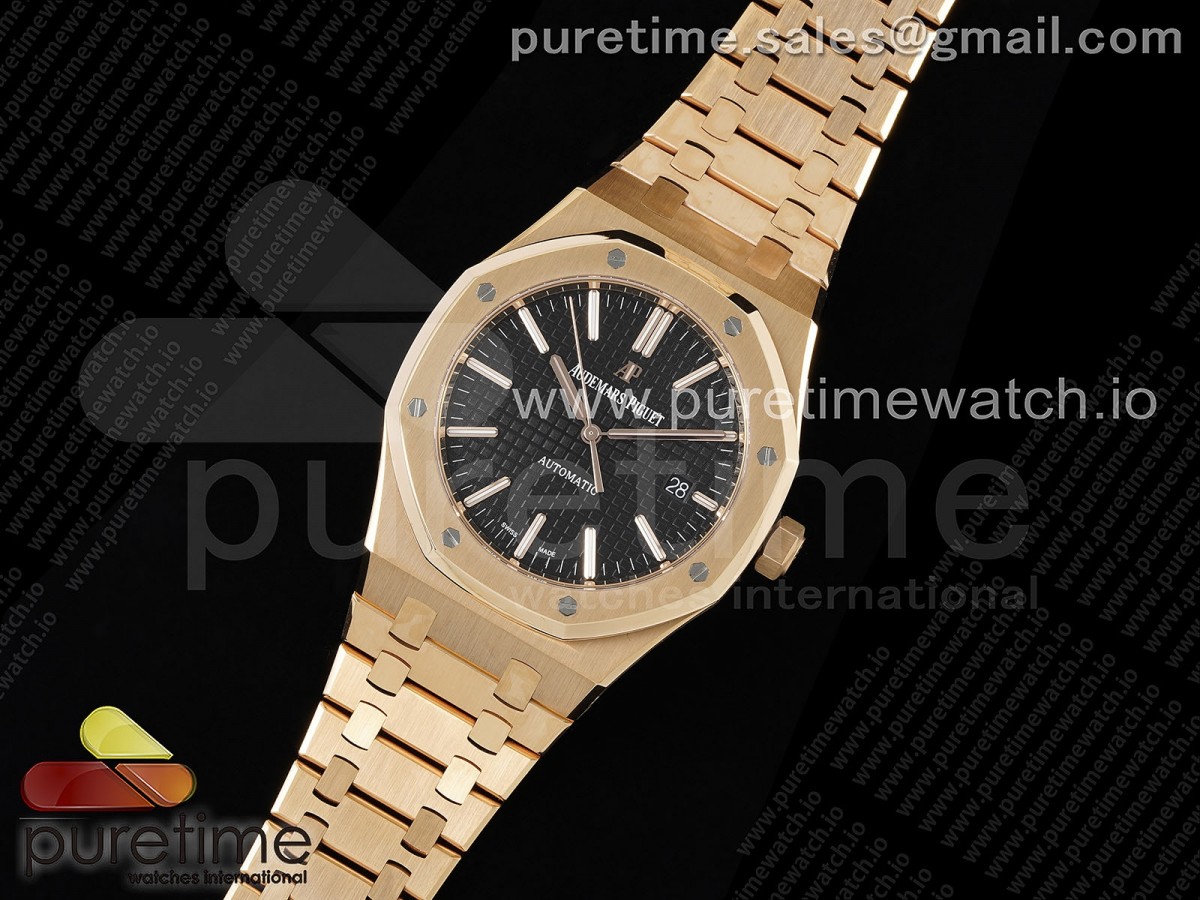 ZF공장 오데마피게 로얄오크 15400 로즈골드금통 블랙다이얼 브레이슬릿 Royal Oak 41mm 15400 RG ZF 1:1 Best Edition Black Textured Dial on RG Bracelet V2 SA3120 Super Clone