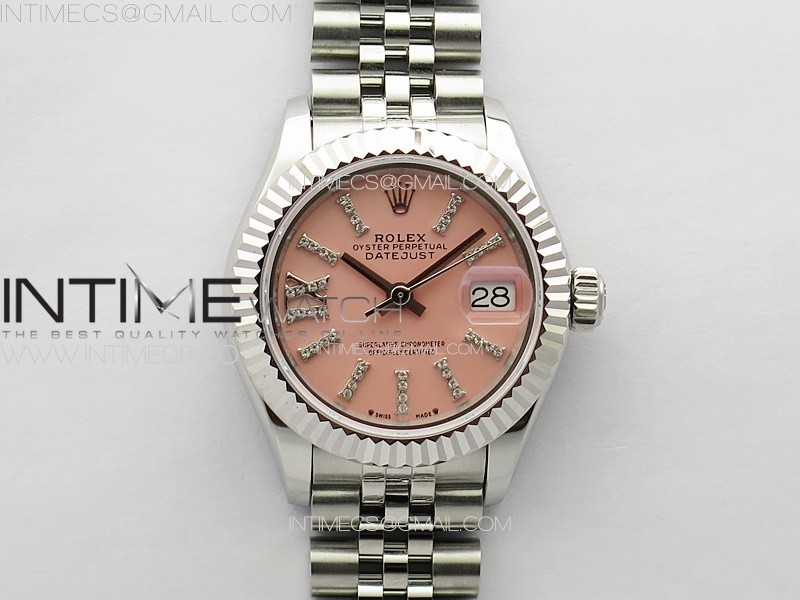 APS공장 롤렉스 레이디 데이저스트 28 스틸 핑크다이아몬드다이얼 플루티드베젤 쥬빌레브레이슬릿 Datejust 28mm 279179 SS APSF Best Edition Pink Dial Sticks Crystals Markers on SS Jubilee Bracelet NH05