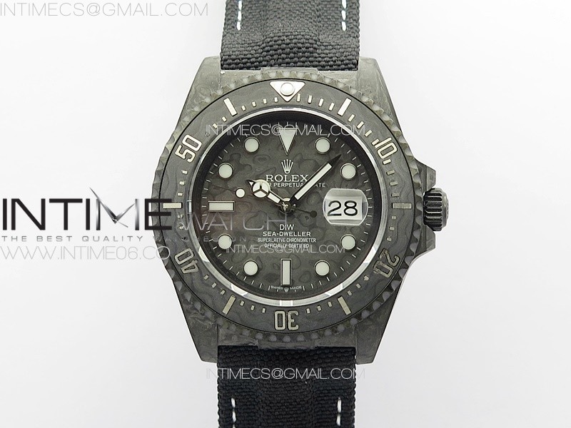 DIW공장 롤렉스 씨드웰러 카본다이얼 블랙나일론스트랩 Sea Dweller 43mm Carbon 'IRBIS' DIWF Best Edition Carbon Dial on Black Nylon Strap A2824