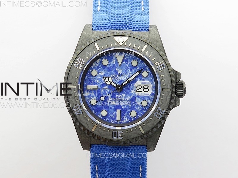 DIW공장 롤렉스 씨드웰러 블루다이얼 블루나일론스트랩 Sea Dweller 43mm Carbon 'IRBIS' DIWF Best Edition Blue Dial on Blue Nylon Strap A2824