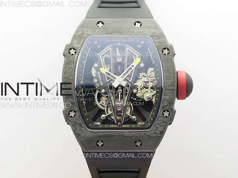 RM공장 리차드밀 RM027-03 NTPT 카본케이스 스켈레톤다이얼 블랙러버스트랩   RM027-03 NTPT Real Tourbillon RMF Best Edition Skeleton Dial on Black Rubber Strap