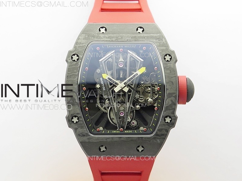 RM공장 리차드밀 RM027-03 NTPT 카본케이스 스켈레톤다이얼 레드러버스트랩  RM027-03 NTPT Real Tourbillon RMF Best Edition Skeleton Dial on Red Rubber Strap