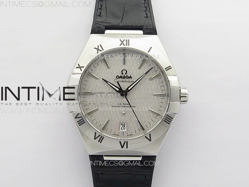 VS SB공장 오메가 컨스텔레이션 실버다이얼 가죽스트랩 Constellation 41mm SS VSF 1:1 Best Edition Silvevr Textured Dial on Black Leather Strap A8800