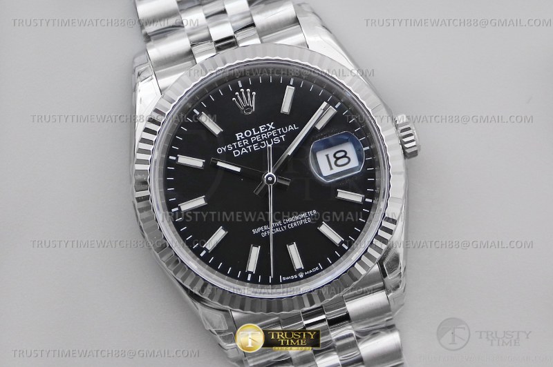 VS공장 롤렉스 데이저스트 36 블랙다이얼 플루티드베젤 쥬빌레브레이슬릿 DateJust 36 SS 126234 VSF 1:1 Best Edition 904L Steel Black Stick Dial on Jubilee Bracelet VS3235