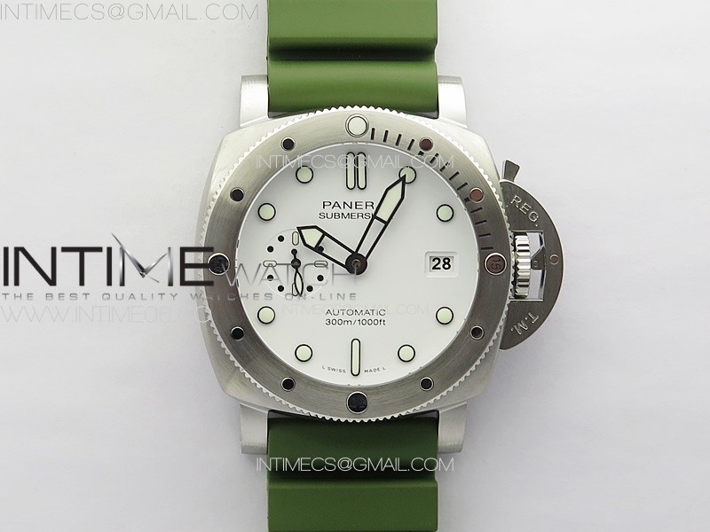 VS공장 파네라이 PAM1226 섭머저블 화이트다이얼 그린러버스트랩 PAM1226 Y SBF 1:1 Best Edition White Dial on Green Rubber Strap P.900 Super Clone VS공장