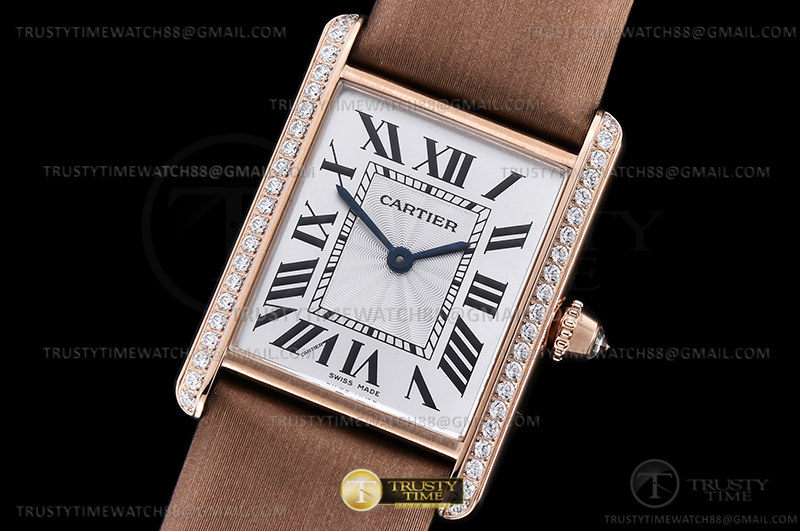 F1공장 까르띠에 탱크 머스트 로즈골드금통 다이아몬드베젤 브라운스트랩Cartier Tank Must Lrg Dia RG/LE Wht F1F Sw Qtz