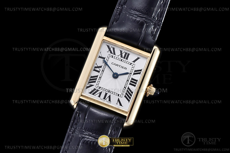 F1공장 까르띠에 탱크 머스트 스몰 옐로우골드금통 블랙악어스트랩 Cartier Tank Must Small YG/LE Wht F1F Sw Qtz