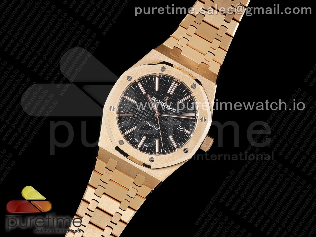 APS공장 오데마피게 로얄오크 15400 로즈골드금통 블랙다이얼 브레이슬릿 Royal Oak 41mm 15400 RG APSF 1:1 Best Edition Black Textured Dial on RG Bracelet SA3120 Super Clone V3