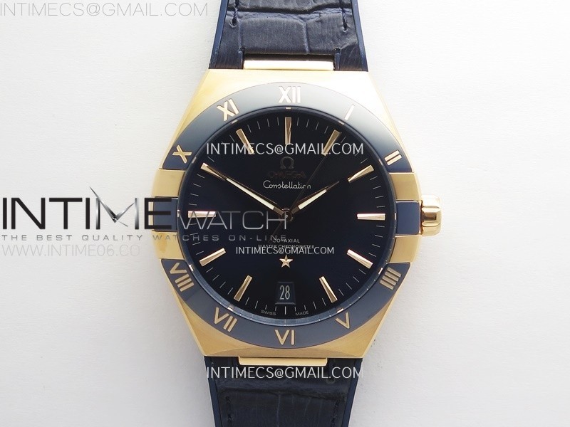 VS공장 오메가 컨스텔레이션 로즈골드금통 블루다이얼 거미스트랩 Constellation 41mm Blue Ceramic Bezel RG VSF 1:1 Best Edition Blue Dial on Blue Gummy Strap A8900(SBF)