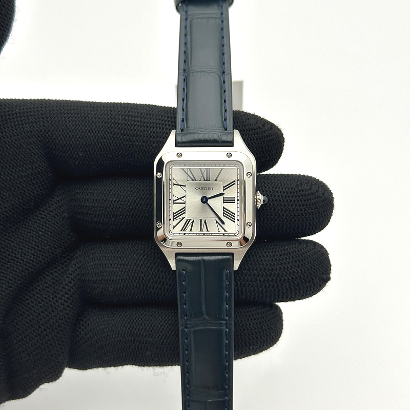 F1공장 까르띠에 산토스 뒤몽 38mm 실버다이얼 블루가죽스트랩  Santos Dumont 38mm SS F1F Best Edition Silver Dial on Blue Leather Strap Quartz