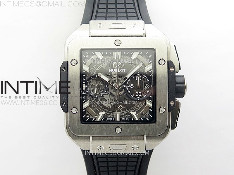 BB공장 유니코 스퀘어뱅 42 티타늄 스켈레톤다이얼 블랙러버스트랩 Square Bang Unico 42mm Titanium BBF 1:1 Best Edition Skeleton Dial on Black Rubber Strap A1280