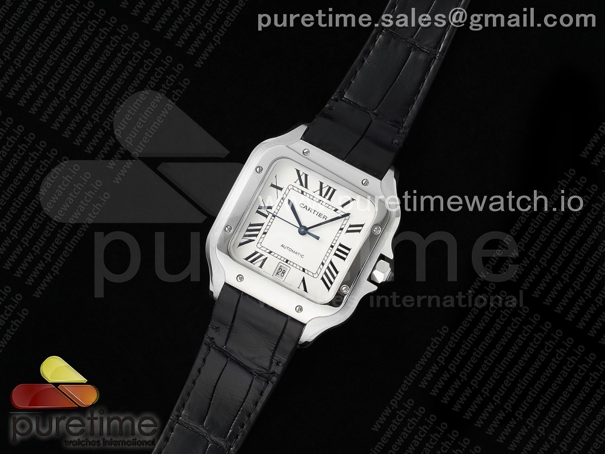 AF공장 까르띠에 산토스 라지 화이트다이얼 블랙가죽스트랩 Santos de Cartier 40mm SS AF 1:1 Best Edition White Dial on Black Leather Strap MIYOTA 9015