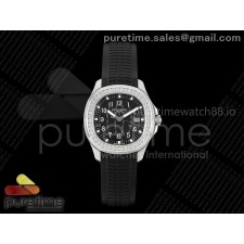 PP공장 파텍필립 아쿠아넛 5267 블랙다이얼 다이아몬드베젤 블랙러버스트랩 Aquanaut 5267 SS PPF 1:1 Best Edition Black Textured Dial on Black Rubber Strap Ronda Quartz