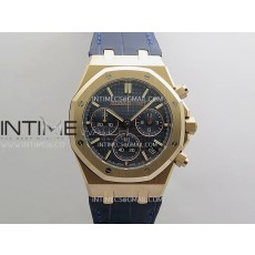 [26.01 UP] DD공장 오데마피게 로얄오크 크로노그래프 26240 로즈골드금통 블루다이얼 가죽스트랩 텅스텐 Royal Oak Chrono 26240 RG Gain Weight V2 DDF 1:1 Best Edition Blue Dial On Blue Leather Strap Super Clone DD4401 (SW Dial)