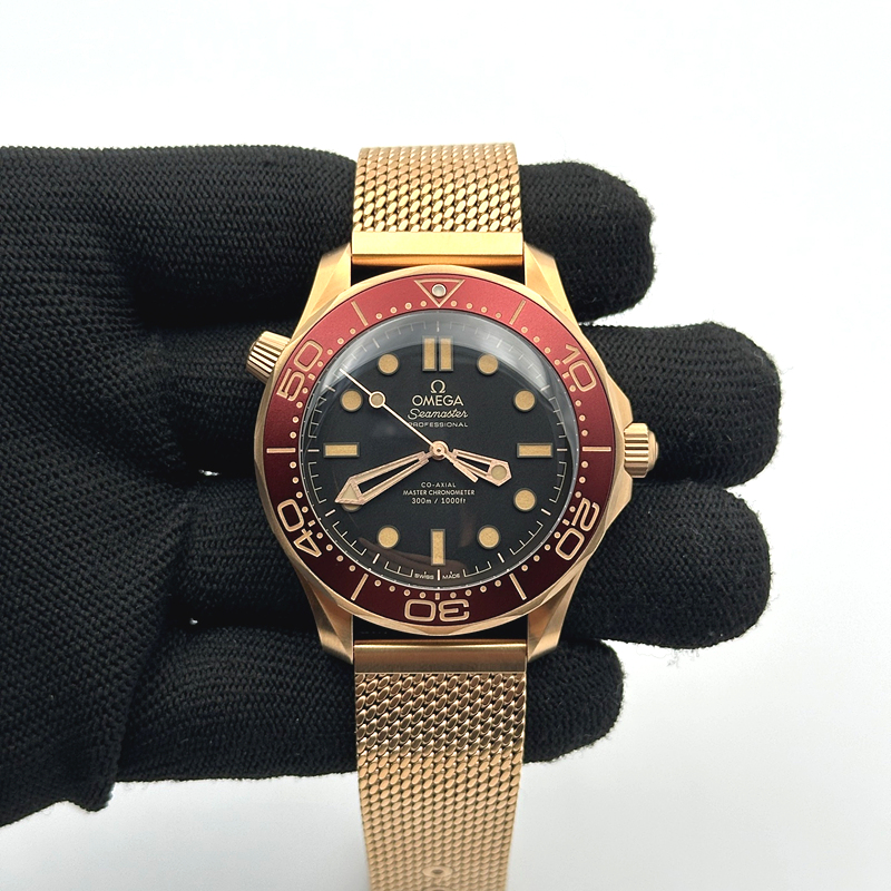 해외빠른출고!! VS공장 오메가 다이버300m 로즈골드금통 버건디베젤 블랙다이얼 메쉬스트랩 (고유번호 VS44)